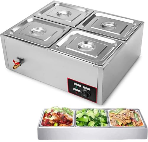 Scaldavivande commerciale 850W Scaldavivande elettrico da tavolo a vapore da bancone, 4 teglie, Scaldavivande elettrico da buffet, 4 pentole 70x57x26cm
