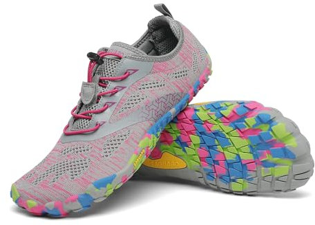 SAGUARO Femme Homme Barefoot Shoes Chaussures Minimaliste Barefoot Chaussures Pieds Nus Antidérapantes pour Gym Training Fitness Randonnée Gris Rose,GR.36