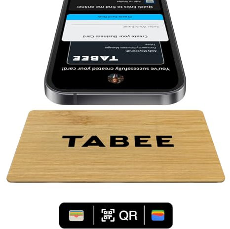Tabee NFC-Tag Visitenkarte Handy-Tag | Tippen zum Teilen per NFC oder QR-Code scannen | Intelligentes NFC/QR | iPhone & Android (Bambuskarte)