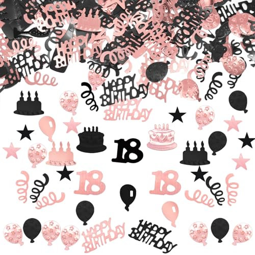 18e Anniversaire Confettis,18 Anniversaires Paillettes Confetti,18 Happy Birthday Anniversairei Décoration de Table 18 ConfettisDeco Anniversairess 18 Confetti Decoration Or noir et rose