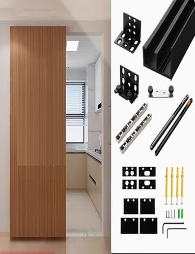 Juego de herrajes for puertas corredizas ocultas de granero de alta resistencia, puerta flotante con diseño de montaje en pared. Cuenta con una funcionalidad de cierre suave for un funcionamiento sile