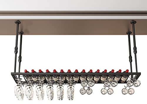 MWAYOYTE Weinglasregal unter dem Schrank, Weinglashalter an der Decke, Hängeregal für Stielgläser aus Metall, Hängeregal für Weinflaschen für Restaurants und Hotels