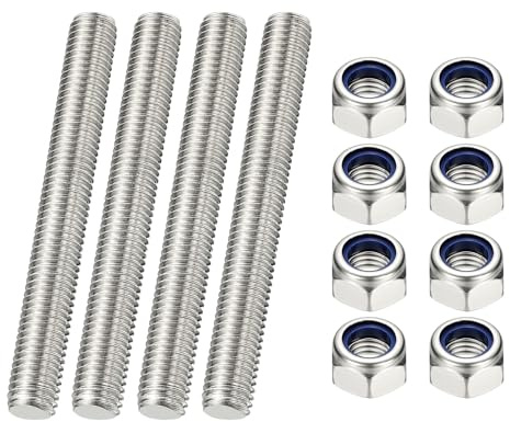 PATIKIL 4 Pcs Fully Threaded Rod, M8 x 100mm 304 Stainless Steel Right Hand Long Thread Bar Studs with Nuts for Pipes Clamps Hangers U-Bolts