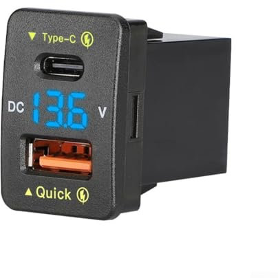 Caricabatteria da auto USB, adattatore per presa di alimentazione con porta di ricarica rapida e porta PD di tipo C per telefoni, pixel, tablet, notebook, fotocamere digitali (luce blu)