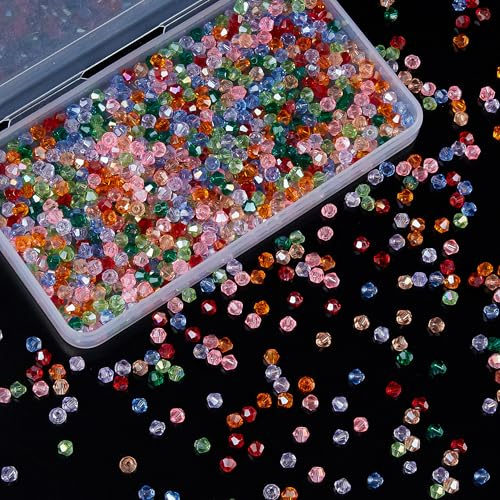 Laopottbeads 1100PCS 4mm Bicone Crystal Glass Beads for Jewelry Making, Sparkling Mini Beads for Suncatchers, DIY Bracelets & Craft Projects (Multicolored)