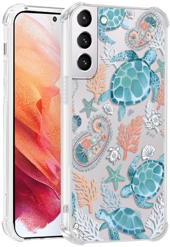 Kivlclri Transparente Coque pour Samsung Galaxy S21 5G 6,2'', Etui Silicone avec Tortue Bleu Aesthetic Motif Design, Protection Bumper Case Antichoc Housse pour Femme Ultra Fine TPU Étui Souple