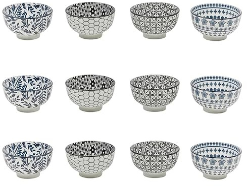 URBNLIVING Porcelain Dessert Bowls – 6-Piece Ceramic Cereal, Soup & Snack Bowl Set, Durable Dinnerware, Microwave & Dishwasher Safe, Modern Gift Set for Kitchen or Dining (3 of Each Design (12))