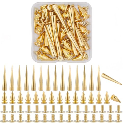 GORGECRAFT 30 Set Spike Nieten Goldener Kegel Punk Runde Spikes 38 und 19mm Große Schraubnieten Zum Aufschrauben Auf Kegel Lange Metallspikes Für Heimwerker Bastelarbeiten Kleidung Jacken Lederschuhe