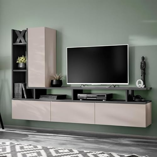 Paris Prix Ensemble Meuble TV Design Tytan 210cm Beige & Gris