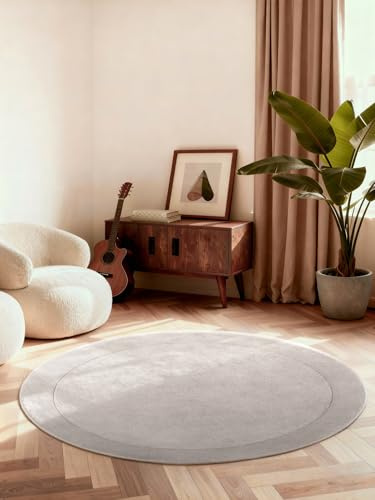 Villeroy & Boch Wollteppich Kivi Rund - Weicher Natur Wohnzimmerteppich mit Bordüre, Handgemacht & Natürlich, Modernes Design für Wohnzimmer, Schlafzimmer, Esszimmer, Flur - Natur Grau, Ø 200 cm