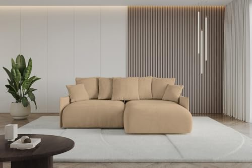 ALTDECOR Ecksofa mit Schlaffunktion und Bettkasten Corner Sofa Eckcouch Couch L-Form angeordnet Schlafcouch Ausziehbar Wohnlandschaft ONESK-L 216x177x42 Beige