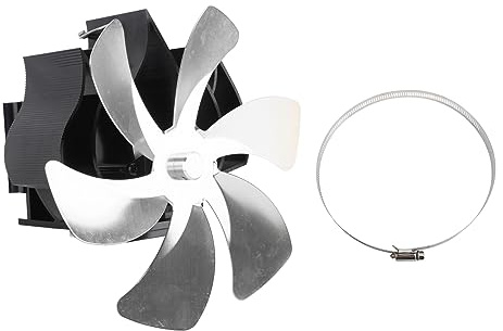 PxQuerantic Ventilateur pour poêle à bois alimenté par la chaleur à 6 pales, ventilateur de cheminée suspendu silencieux pour conduit de fumée, ventilateur mural écologique pour poêle avec (Argent)
