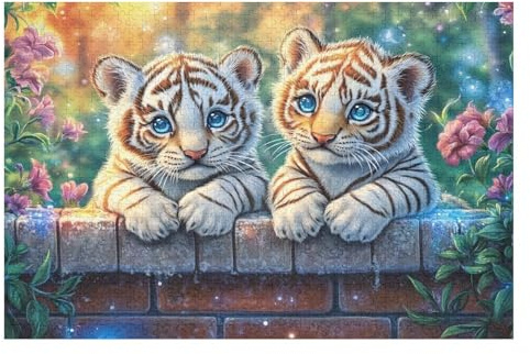 Tigerjunge an der Steinmauer Puzzle 1000 Teile Für Erwachsene Mit Anleitung Schnell Verständlich Leicht Zu Lösen Für Einsteiger Geschenkidee Geschenkidee Aus Karton 1000 PCS