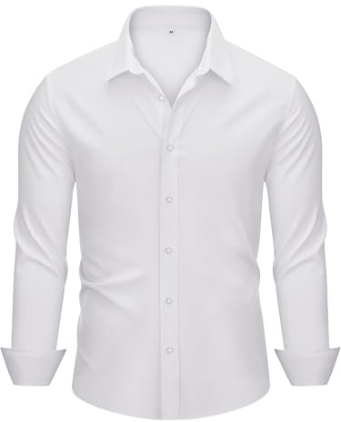 Autsel Mens Button-Down Shirt Long Sleeve Smart Casual Business Top | Classic Fit, Formal Office Wear, Plain, Dress Shirts, Comfortable Work Wear