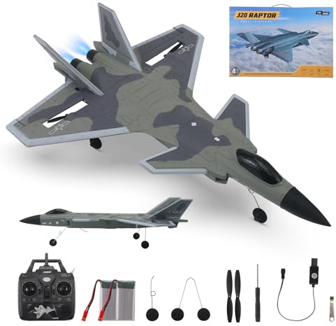 VIHBRAI RC Flugzeug J20 Raptor für Anfänger, 6-Achsen Gyroskop, 24 Min Flugzeit, LED Lichter, 2 Startmodi, 2.4GHz Fernsteuerung für Kinder & Erwachsene, Outdoor Spielzeug