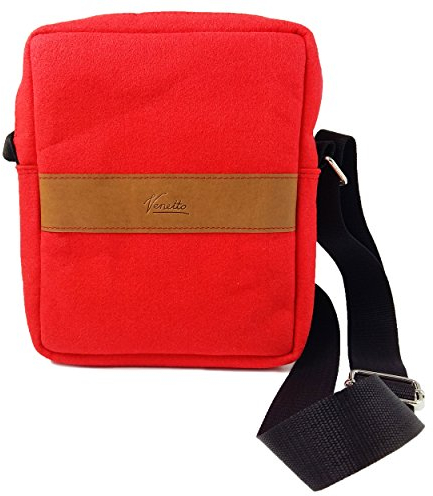 handy-point Venetto Umhängetasche Herren Damen Unisex Schultertasche Freizeit Business Tasche aus Filz mit Echtleder-Applikationen (Rot)