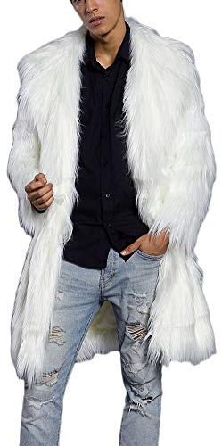 DianShaoA Pelzmantel Herren Kunstpelz Felljacke Lange Jacke Faux Fur Warm Parka Mantel Cardigan Weiß 2XL