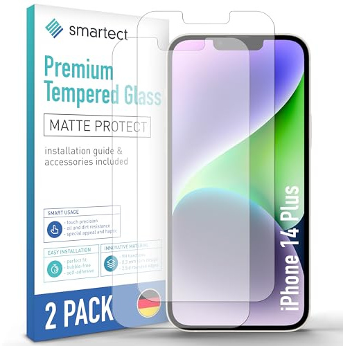 smartect Cristal Templado 2 Piezas Mate para iPhone 14 Plus | Protector Pantalla HD Antiarañazos, Vidrio Templado Antirreflejante, Dureza 9H, Resistente a Impactos, Sin Burbujas
