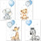 artpin® Bilder Kinderzimmer - DIN A4 Poster Tiere Babyzimmer- Safari Afrika Wandbilder Deko Junge Mädchen- Grau Blau Luftballon P67