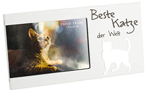 Brandsseller Bilderrahmen Fotorahmen - Beste Katze der Welt - mit Spiegelkatze 25x13x1,2 cm Matt-Weiß
