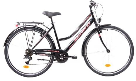 F.lli Schiano Voyager, Trekking Fahrrad Damen, Schwarz-Rot, 28 Zoll
