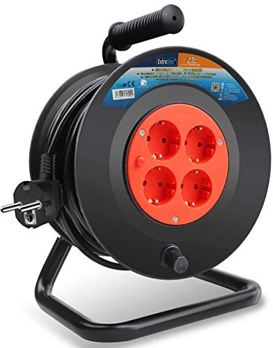 ExtraStar Cable de alimentación de bobina enrollable de 15 metros y 4 enchufes (2P+T) …