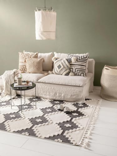 benuta Pop Teppich OYO - Creme 160x230 cm - Eleganter Boho Look Teppich für Schlafzimmer und Wohnzimmer - Maschinengewebt - Für Fußbodenheizung geeignet