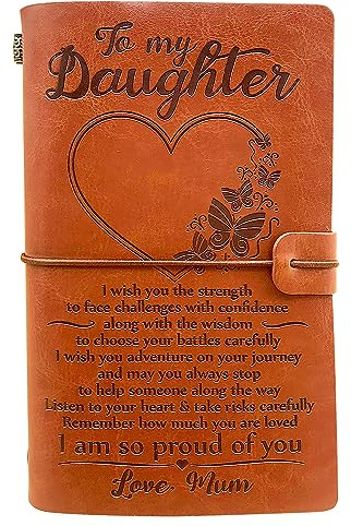 OMNIQI Leather Journals, Daughter Christmas Birthday Gifts from Mum, Diary Journal 18th Birthday Gifts for Girls, Personalised Travel Journal Notebook Graduation Gift for Daughter