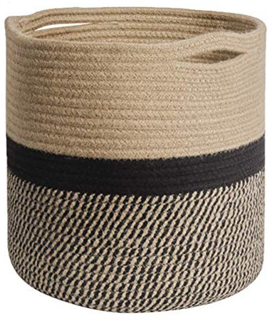Cesto in corda di cotone, cesto portabiancheria, resistente, con manico, contenitore per giocattoli, per la casa, in corda di cotone, per l'organizzazione del cesto portabiancheria, 30 cm