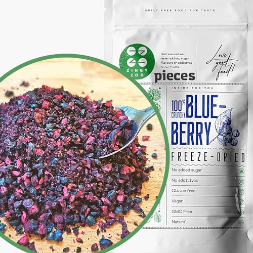 Pezzi di Mirtillo Liofilizzato | 100% Vaccinium Myrtillus Mirtilli Disidratati | Mirtilli Secchi Liofilizzati | Frutta Liofilizzata in Pezzi Polvere | Freeze Dried Blueberry Wild | Superfood ZingyZoo