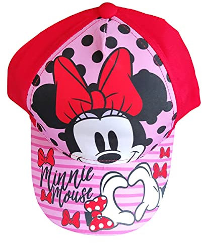 Minnie Maus Kappe Base Cape Mütze Minnie mit Motiv Schleifen Punkte Streifen und Herz für Kinder, Jungen und Mädchen (Rot, 52)