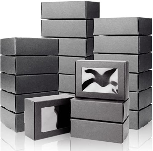 BadenBach Rechteckige Mini-Geschenkboxen aus Kraftpapier mit transparenten Fenstern, 8,5 x 6 x 3 cm, kleine Geschenkboxen für hausgemachte Seife, kleine Geschenkboxen für Leckereien, Süßigkeiten