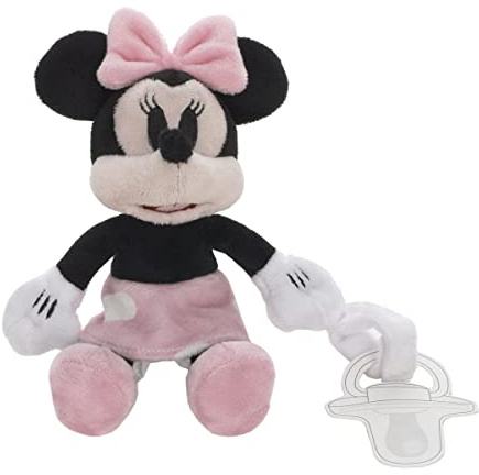 Disney Minnie Mouse White, Pink and Black with Polka Dot Skirt Plush Stuffed Animal Soothing Pacifier Buddy