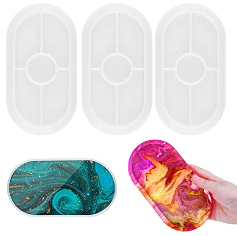 Spring.Rd Ashtray Molds 3 Pack, Oval Coaster Epoxy Resin Casting Mould DIY Jewelry Tray Dishes for Office Home Decorate Craft Jewelry Storage