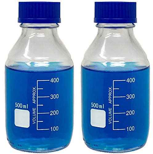 500ml Glass Round Media Storage Bottles with GL45 Screw Cap, Borosilicate Glass, Karter Scientific 251M8 (Pack of 2)