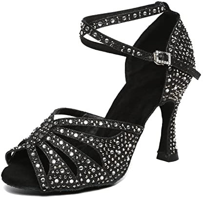 MINITOO Damen Tanzen Schuhe Tanzschuhe Latein Salsa Glitzer Sandalen L487 Schwarz EU 39