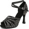 MINITOO Damen Tanzen Schuhe Tanzschuhe Latein Salsa Glitzer Sandalen L487 Schwarz EU 39