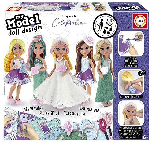 Educa - My Model Doll Design - Celebration Muñeca. Crea y diseña tu Muñeca personalizable y conviértete en diseñador/a y estilista. Incluye Diferentes Looks. + 6 años (19351)