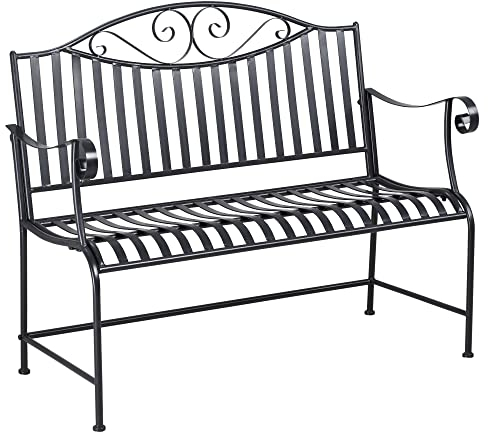 Outsunny Gartenbank Sitzbank Parkbank 2-Sitzer Metallbank Stahlrahmen mit Armlehne für Garten Balkon und Terrasse bis 220 kg belastbar Grau 115,5 x 54 x 96 cm