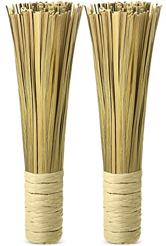 12 Inches Wok Brush Cleaning Whisk Bamboo Scrub Brush Kitchen Cleaning Bamboo Pot Scraper Scrubber Dish Pan for Cooking Skillet Grill Utensils Scrubbing (2 Pack)
