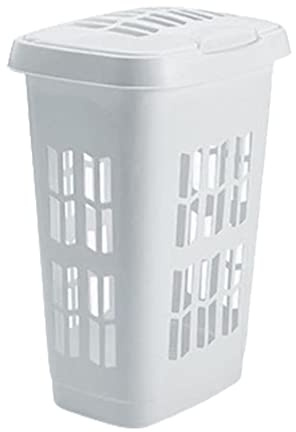 Plastic Large Family Laundry Clothes Washing Hamper Linen Storage Bin Basket 65 Liter with Lid-Colors: White and Leaf Green. (White) (LAUNDARYBASKET04)