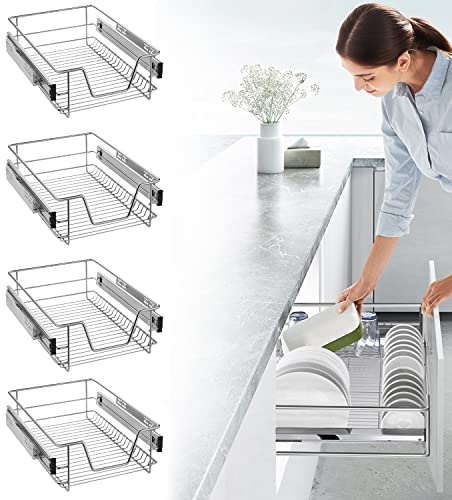 TRMLBE 4X Teleskopschublade 40cm Küchenschublade Küchenschrank Organizer Schrankauszug Schlafzimmerschublade Vollauszug Küchen Regal mit Schubladenauszüge Max Belastung 20kg
