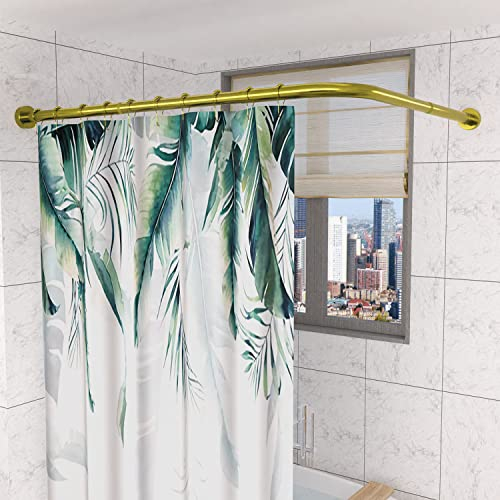Sikaiqi Duschvorhangstange Ausziehbar 304 Edelstahl L-Form Duschvorhangstange für Badezimmer (Groß 02: Gold 90-130x120cm-165cm)