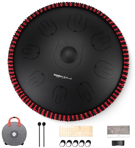 Moozica Steel Handpan Tongue Drum, 14 Inches 17 Notes in D Minor with Octave Overtone Design, Handpan Drum Percussion Instrument With Carry Bag (D-Kurd, Black)