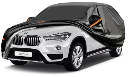 GUNHYI Autoabdeckung Wasserdicht und atmungsaktiv, Abdeckplane Geeignet für Audi Q3, Tiguan, T-ROC, BMW X1, Vollgarage Autoplane mit 7 Schichten Material zum Schutz vor Schnee, Sonne.(Bis zu 460 cm)