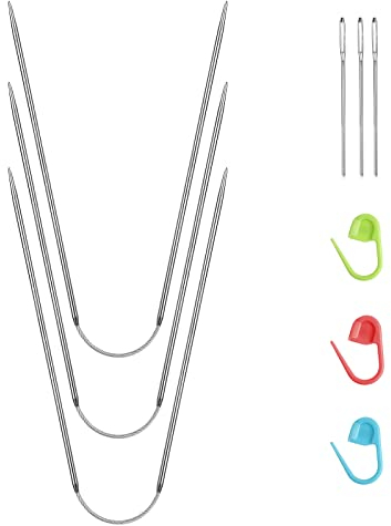 HOTUT Edelstahl Rundstricknadeln,3PCS Metall Rundstricknadeln 23 cm mit 3 Handnähnadel und 3 Nähen Stricken Locking Stitch,Rundstricknadel für Socken,Ärmel und Handschuhe-2cm