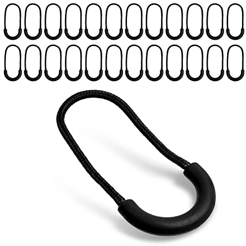 Reißverschluss Anhänger zum Einfädeln, 24 Stück, in Schwarz, Größe 60 x 30 mm, Nylon Ersatzzipper zur Reparatur, Reißverschluss Zipper, Reißverschluss Schieber für Sportbekleidung, Rucksack, Tasche