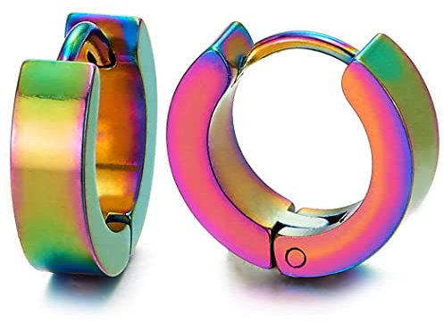Paar Oxidiert Regenbogen Creolen für Herren Damen, Edelstahl Huggie Ohr Manschette Ohrringe, Fake Piercing