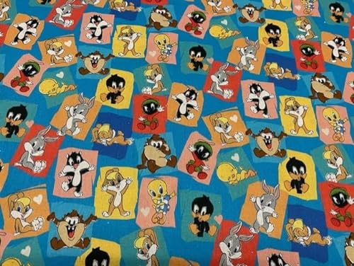 Disney-Stoff, Looney Tunes, 100 % Baumwoll-Popelin-Stoff, Kinderstoffe, Meterware, 1 m x 140 cm