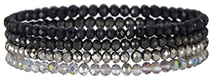 FULU AUTUMN Damen Kristall Perlen Armband Mehrschichtiges Steine Armband Boho Modeschmuck Beste Freundin Geschenke(Black)